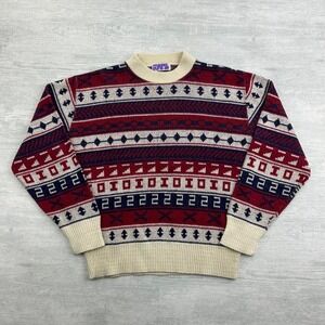 Vintage 60s Jockey Raps Sweater Size Medium Red Blue Geometric Striped Pull Over